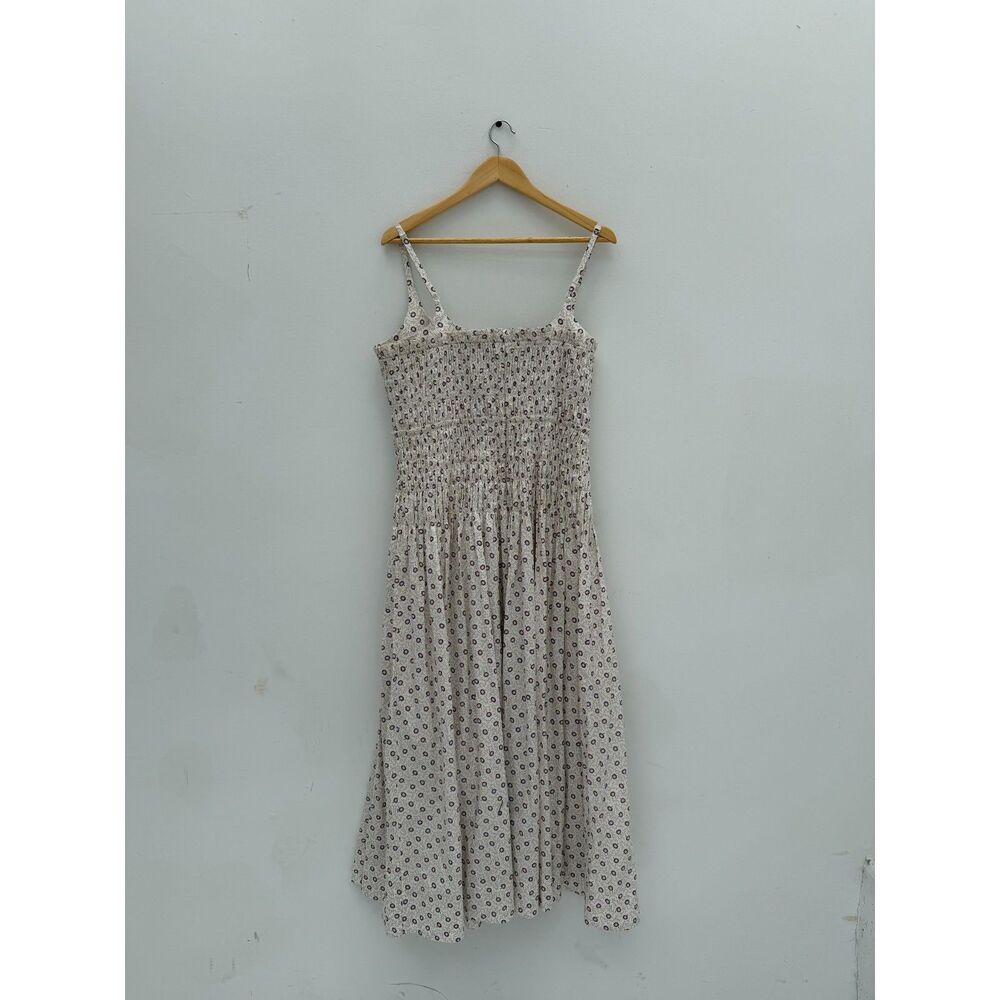 Rebecca Taylor Speckled Fleur Poplin Dress - Cream Ditsy Floral Smocked Maxi